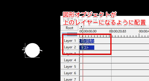 図形オブジェクトが上のレイヤーになるように配置