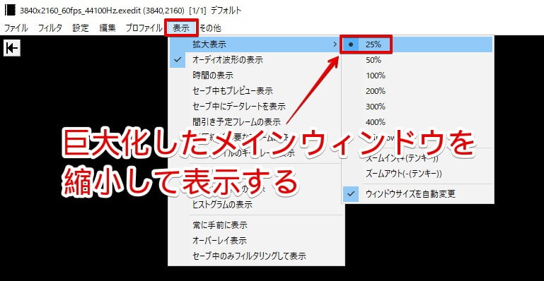 巨大化したメインウィンドウを縮小して表示する